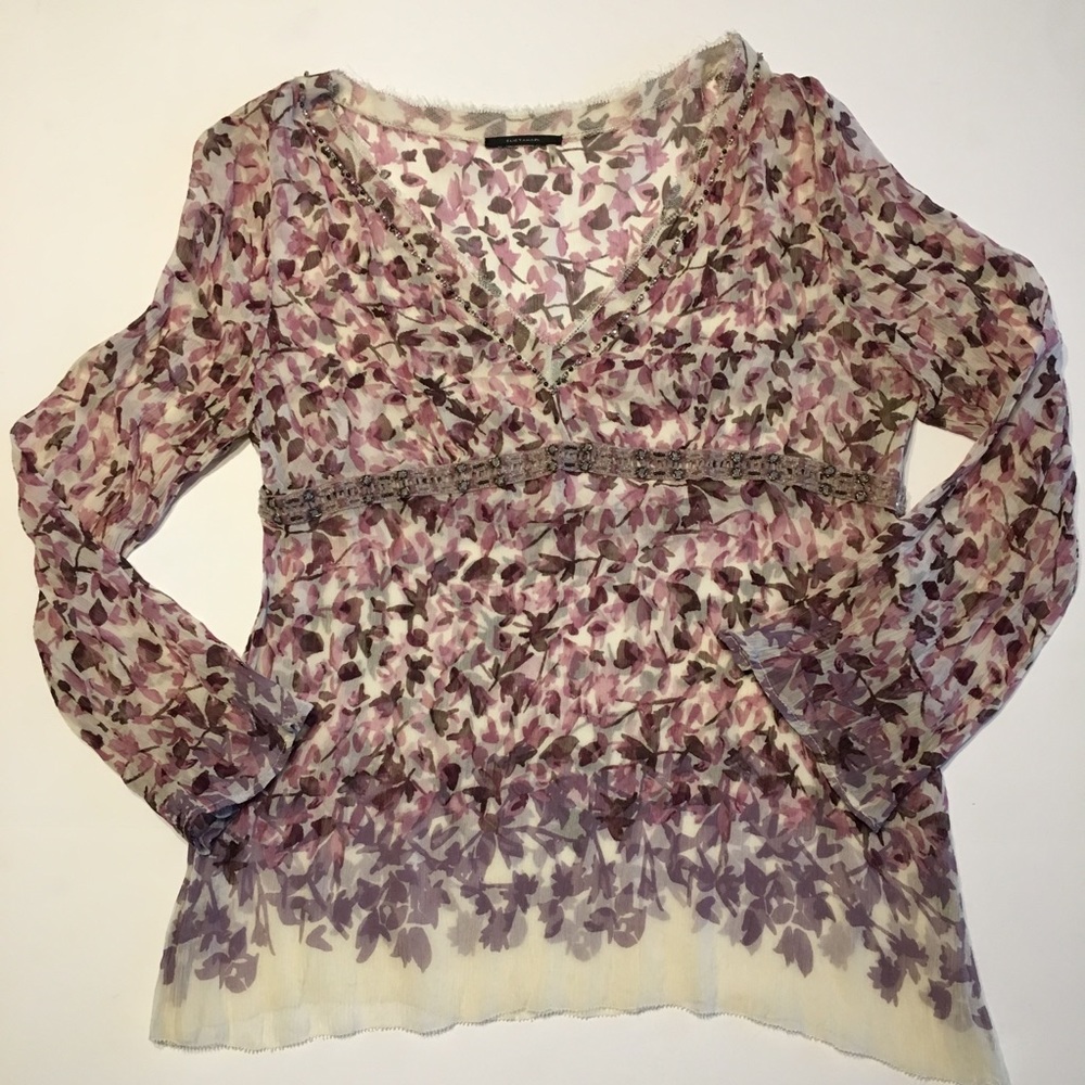 Elie Tahari 100% Silk Floral Blouse with side zip